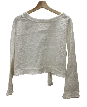 Free People Walking in Hueco Textured Ivory Split Back Boho Top Size XS thumbnail 5