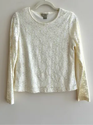 TEDDI Long Sleeve Floral Lace Sequin Blouse, White/Yellow, Size Small thumbnail 1