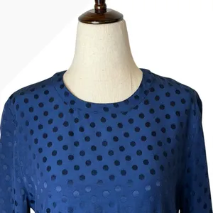 Sandro Polka Dot Poplin Dress Women Small Blue Bell‎ Sleeve Pleated Retro Luxury thumbnail 4
