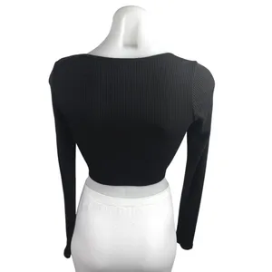 Aritzia Wilfred Black Rib Knit Long Sleeve Button Up Crop Cardigan Sweater Top S thumbnail 2