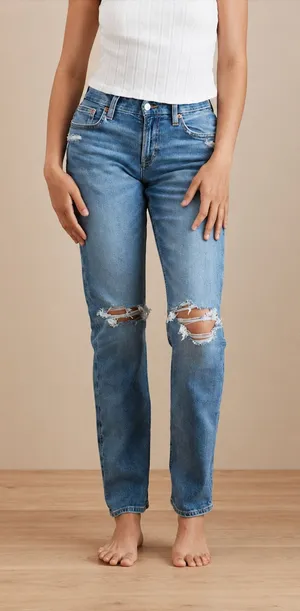 American Eagle Curvy Straight Jeans Ripped High Rise Straight Leg Jeans Size 2 thumbnail 1