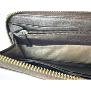 Michael Kors Jet Set Brown Signature Zip Around Wallet Gold Tone Logo Large thumbnail 6