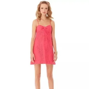 Lilly Pulitzer Karina Lipstick Pink‎ Lace Empire Waist Dress Adorable thumbnail 3
