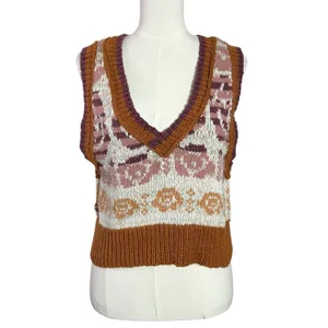 Free People Notes Of Rose Sweater Vest Neutral Combo Small NWT Bohemian Preppy thumbnail 5