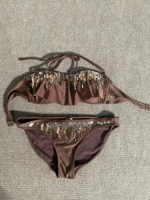 Miss Me Brown Bronze Sequined Bandeau Bikini Set Y2K Glam Swimwear – Small thumbnail 2