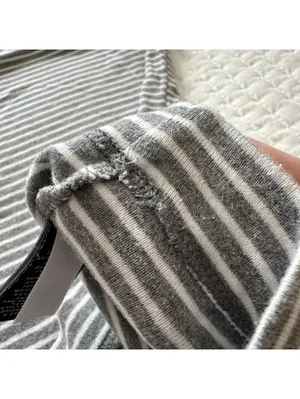Lauren Ralph Lauren Large L Gray White Striped Long Sleeve T Shirt Brown Patches thumbnail 8