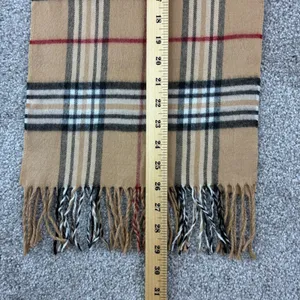 V Fraas Casanova Scarf Tan Plaid Fringe Made Germany Preppy Old Money Classic OS thumbnail 4