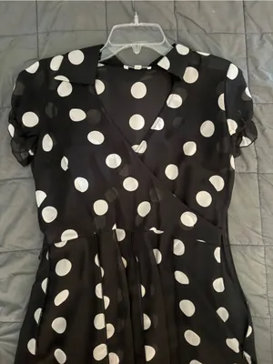 Vintage Sandra Darren black polka dot dress with ruffles Size: 10 #polkadot thumbnail 3