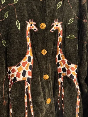 Vintage Daniel K. Deep Green Velvet Embroidered Giraffe Wooden Button Blazer XL thumbnail 3