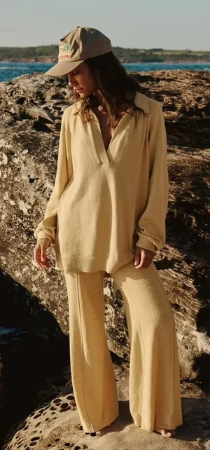 Free People Drea Sweater & Pants Set in Light Yellow thumbnail 1