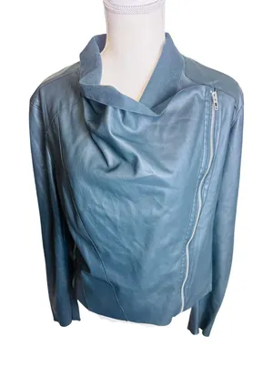 BlankNYC Womens Vegan Leather Asymmetrical Zip Jacket Moto biker Dark Green L thumbnail 1