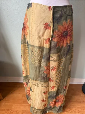 Vintage Floral Patchwork Maxi Skirt Size Large Orange thumbnail 4