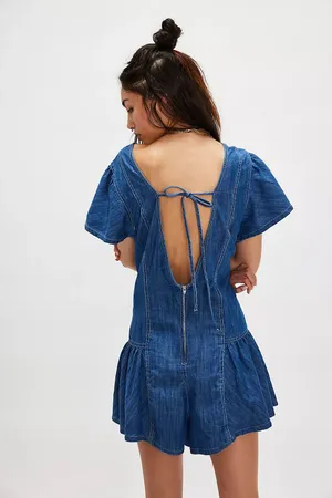 NWT Free People Mia Denim Blue Playsuit. Size Medium thumbnail 2