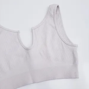 Ribbed Sleeveless Open Neckline Sports Bra thumbnail 3