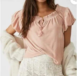 Free People Velvet Women's Pink Ruffled Top large babydoll EUC thumbnail 1