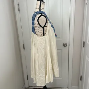 Judith March Cream Dress with Blue Embroidered Yoke and Colorful Tassels thumbnail 5