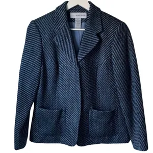 Sag Harbor Women’s Blue Stripe Tweed Classic Jacket Blazer Coat Sz 8 thumbnail 1