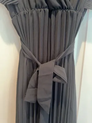 Belle De Jour Paris Black Pleated Maxi Dress 2XL Belted Wrap V Neck NWT thumbnail 4