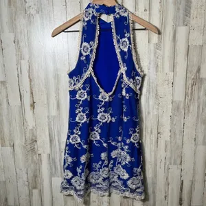 Lovers + Friends Revolve Moonlit Mini Dress Lace Royal Blue HalterWomens XS thumbnail 6