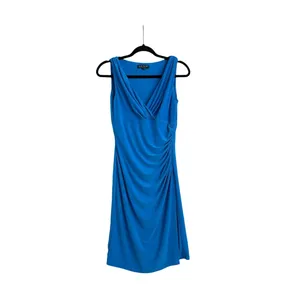 Lauren Ralph Lauren Blue Midi Wrap Ruched Side Sleeveless Dress Size 8 thumbnail 2