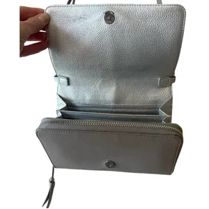 Tory Burch McGraw‎ WOC Crossbody Gray Heron Pebbled Leather Wallet thumbnail 9