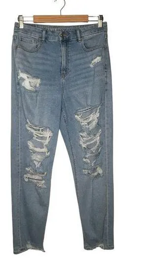 American Eagle Jeans Womens 8 Curvy Mom Jean 90s Distressed Light High Rise Blue thumbnail 1