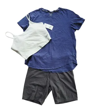 Reebok RBX Avia Womens Activewear Set Purple Tee Grey Shorts Padded Sport Bra M thumbnail 1