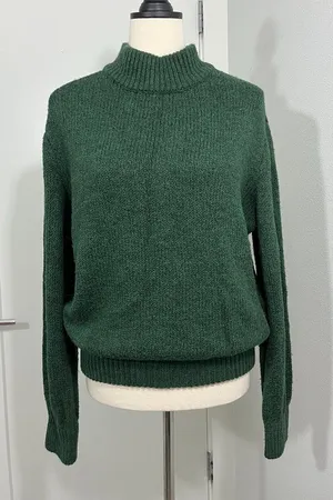 Aerie Medium Forest Green Ribbed Mock Neck Pullover Sweater thumbnail 1