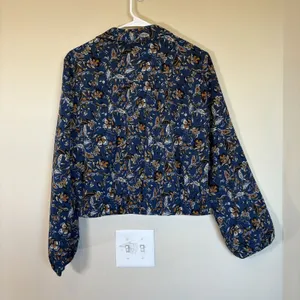 Drew‎ Ms Navy Blue Floral Print Button Front Long Sleeve Jacket / Blouse Med thumbnail 6