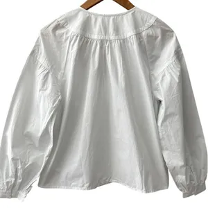 J.Crew Shirred Popover Top in Cotton Poplin Bright Gold Buttons White Size XS thumbnail 3