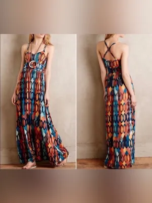 Maeve Multicolor Geometric Spaghetti-Strap Maxi Dress XS thumbnail 3