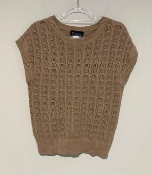 Frazzle Open-Knit‎ Sleeveless Sweater tan size small thumbnail 1