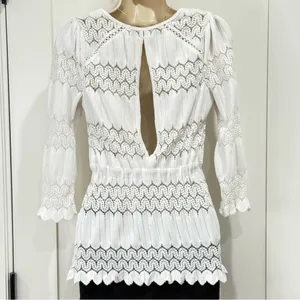 Free People Fire Island Blouse Crochet 3/4 Sleeve White Small Festival Boho Chic thumbnail 5