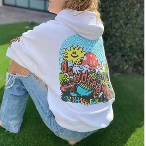 Daydreamer Size XS Oversized‎ Mushroom Doodle Hoodie Sweatshirt White Hippie thumbnail 2