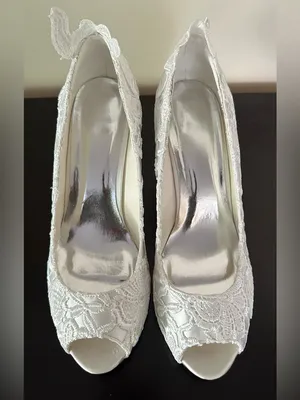 JIAJIA Elegant White/Ivory Lace Peep-Toe Heels - Bridal Women's Shoes thumbnail 7