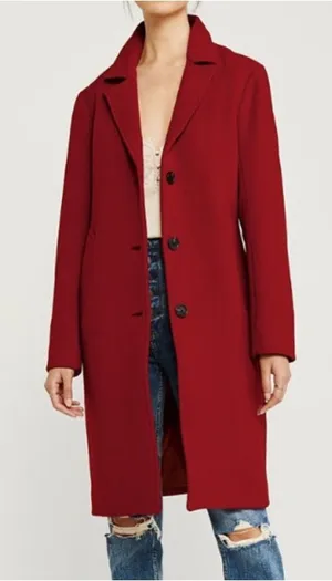 Abercrombie & Fitch Small Red Long Wool Blend Dad Coat thumbnail 1