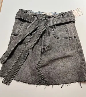 Free People East Of Eden Button Fly Denim Black Jean Skirt Belted Sz 25 /S NWT thumbnail 1