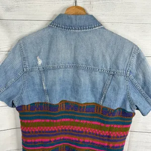 Vintage Womens size XL Handmade Reworked Denim Jean Knit Cardigan Jacket thumbnail 5