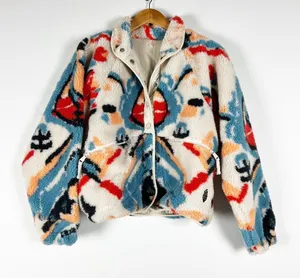 Free People FP Movement Hit The Slopes Printed Fleece Teddy Snap Button Jacket thumbnail 1