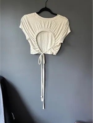 Aerie Cream Crop Top with Cut Out Back Tie Detail thumbnail 3