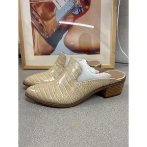 NIB Chinese Laundry 7.5 Marnie Sky Croco Beige Slip On Heeled Pointed Toe Mules thumbnail 2