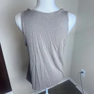 Old Navy Luxe High‎ Neck Tank Top Sediment Taupe Slub Knit Sleeveless Medium thumbnail 3