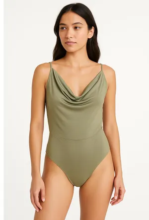 NEW Abercrombie & Fitch Soft AF Drapey Green Sleeveless Tank Bodysuit Size Small thumbnail 1