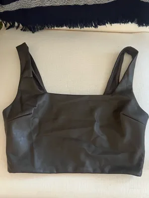 Aritzia Babaton Brown VEGAN Leather Crop Top thumbnail 5