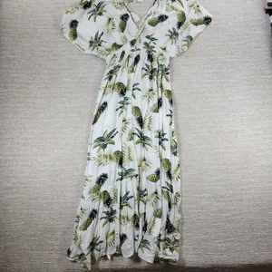 Blue Island Tropical Maxi Dress Sz L Pineapple Palm Print Rayon Tiered Open Back thumbnail 9