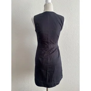 Ann Taylor LOFT Dress 4 Black Sleeveless‎ Cotton V-Neck A-Line Side Zip thumbnail 2
