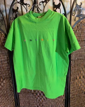 Vintage Esprit Lime Green Embroidered T-Shirt Size OS Teen thumbnail 1