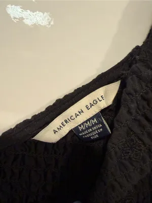 American Eagle Outfitters Black Smocked Mini Dress with Puff Shoulders thumbnail 3
