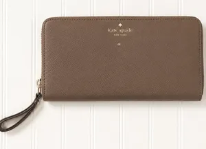 Kate Spade New York Continental Wallet Wristlet Brown Pebbled Leather Zip Around thumbnail 1