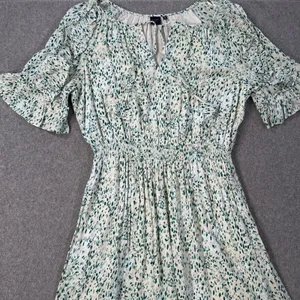 Kaari Blue Handkerchief Hem Midi Dress Women's Large Elastic Waist Ruffle Green thumbnail 2
